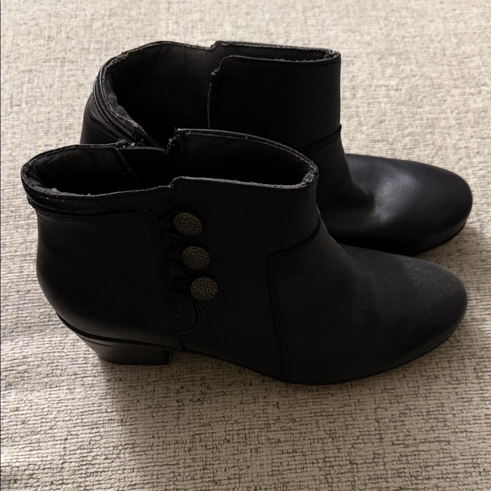 Clarks Black Ankle Boots with Button Accents